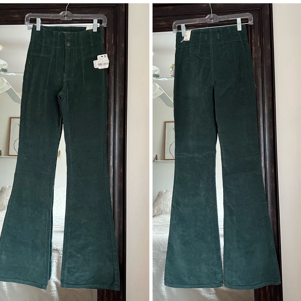 NWT Free People Jayde Green Corduroy Pants - Picture 3 of 3